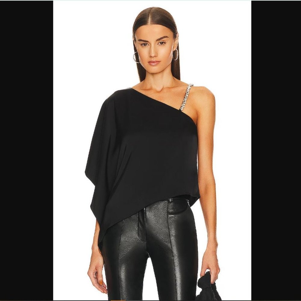Alice + Olivia Black One-Shoulder Crop Top